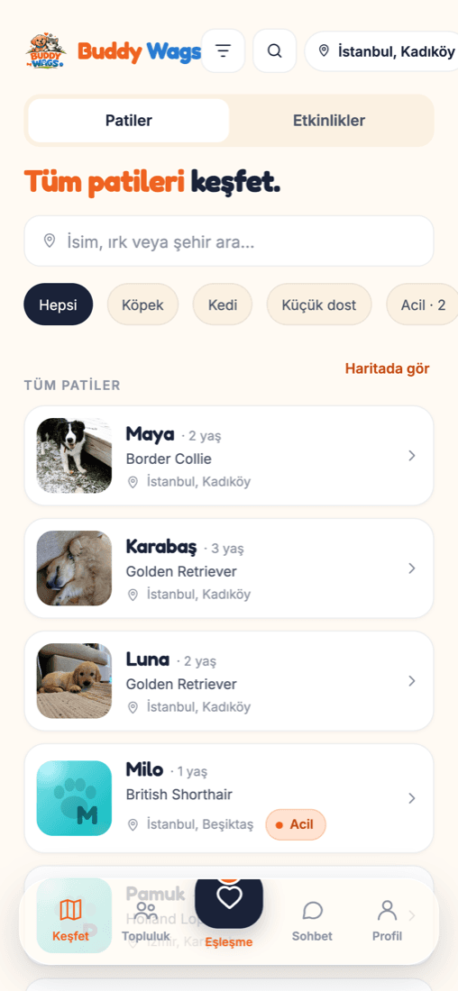 BuddyWags explore screen